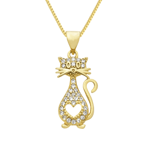 Colar Dourado de Gato Cravejado de Zircônia